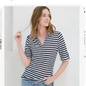Chico's Striped Blue and White Top Women’s Size 3 (XL) Linen Relaxed Fit Beach